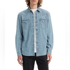 Levi Long Sleeve Western Denim Pearl Snap Mens Shirt GUC size XL